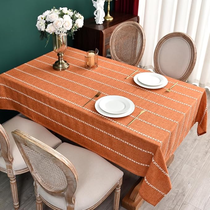 Zobesta Orange Table Cloth Rectangle Table 70 x 53 Inch, Farmhouse Tablecloth Cotton Tablecloth for Rectangle Tables, Washable Dining Table Cover for Halloween,Thanksgiving, Dining, Outdoor,Fall