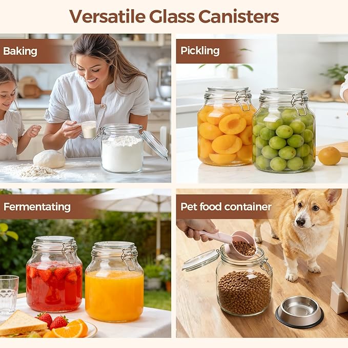 ComSaf 2 Pack 74 oz Glass Jars with Airtight Lids, Large Glass Storage Containers for Pantry,Wide Mouth Storage Jars for Flour Sugar & Pickling Meal Prep, Includes Labels & 120ml Measuring Cup