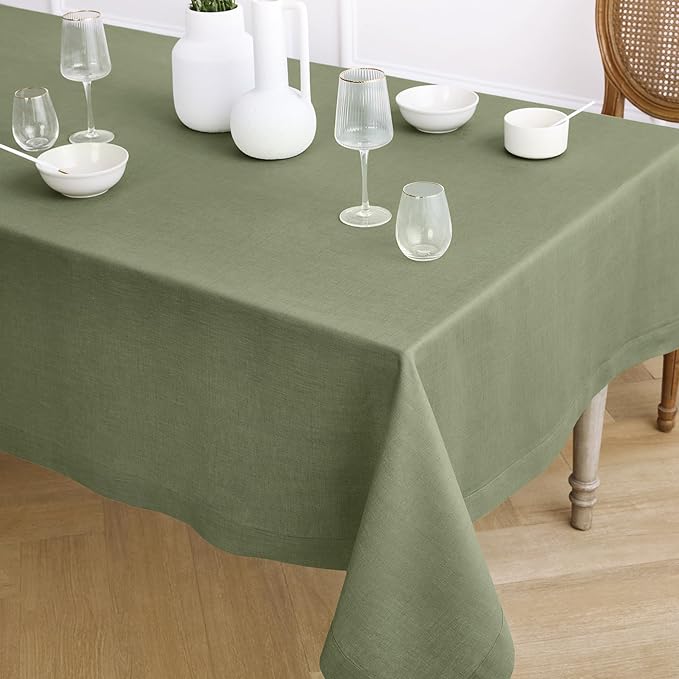 Solino Home Linen Tablecloth 60 x 90 Inch - 100% Pure Linen Oil Green Table Cloth for Rectangle Tables - Fete, Machine Washable Tablecloth for Spring, St Patricks Day, Easter