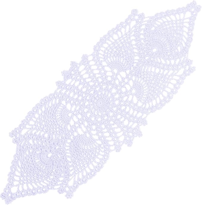 BIBITIME Crochet Lace Table Doilies Eyes Flower Doily Kitchen Vase Place Mats (7 in x 21 in,Pack of 1PC, Style02-White)