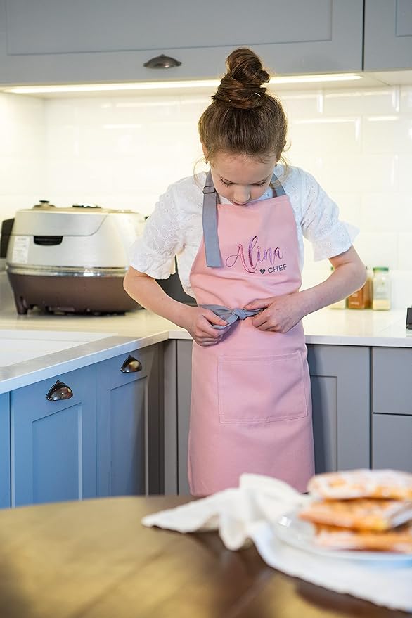 Kids Apron - Embroidered Personalized Cooking Custom Apron with Name, Adjustable, Cotton, with Pockets, for cooking