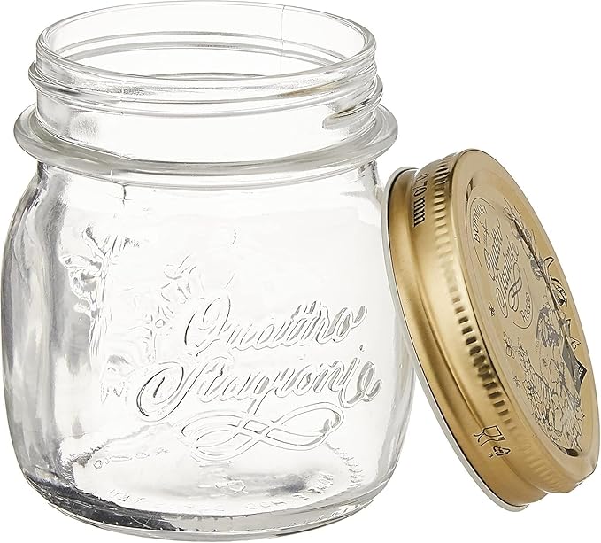 Bormioli Rocco Quattro Stagioni Small Glass Mason Jars 8.5 Ounce Mini Jars 12-Pack, with Metal Airtight Lid, For Jam, Jelly, baby food, Crafts, Spices, Dry Food Storage, Wedding favors, Decorating Jar