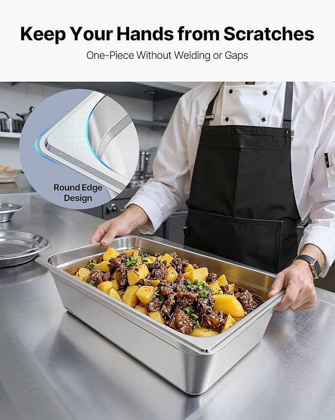 VEVOR 1 Pack Stainless Steam Hotel Pan, Full Size Table Steam Pan, 6 Inch Deep Anti Jam Restaurant Supplies Reusable Rustproof Catering Storage for Home, Party, Restaurant, Hotel, Buffet