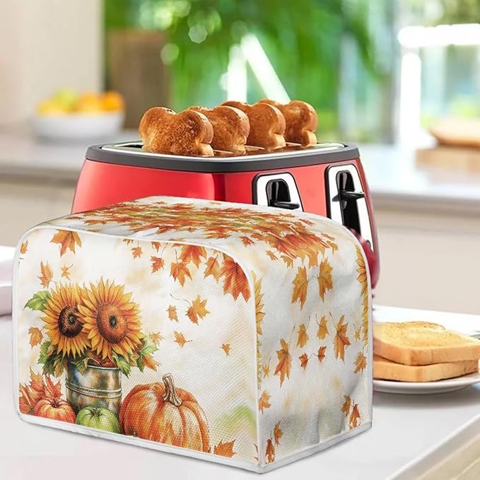 Doojoayie Toaster Cover Dust Resistant Cover for Kitchen Small Appliance Sunflower & Pumpkin 2 Slice Bread Machine Protector Thanksgiving Decor Accessories for Home Kitchen