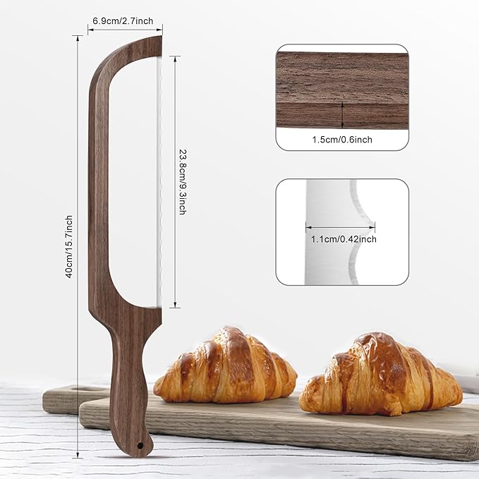 Bread Knife, Sourdough Bread Slicer for Homemade Bread, Bread Cutter with Measuring Scale, Walnut Serrated Knife with Cover and Scoring Tool, Ideal for People Who Love Baking Homemade Bread