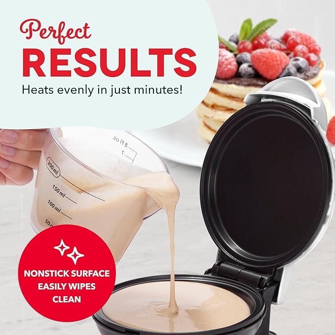 DASH Mini Maker Electric Round Griddle for Individual Pancakes, Cookies, Eggs & other on the go Breakfast, Lunch & Snacks with Indicator Light + Included Recipe Book - White