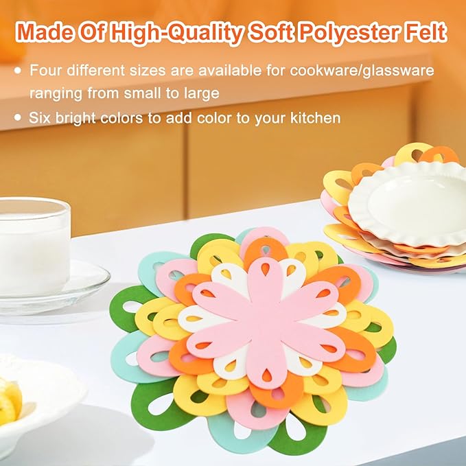 20 Pcs Felt Pot and Pan Protectors Larger & Thicker Colorful Pot Separators Pads 9/12/14/16 Inch for Stacking and Protecting Glassware, Cookware and More (Refreshing)
