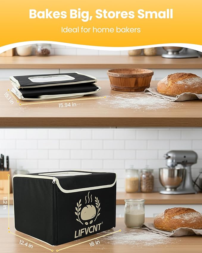 Folding Bread Proofing Box, Dough Proofer with 68–132°F Temperature Control & 99H Timer, Sourdough Proofing Box for Bread, Pizza, Yogurt, Kombucha, with Metal Rack & Water Tray, Mocha Black