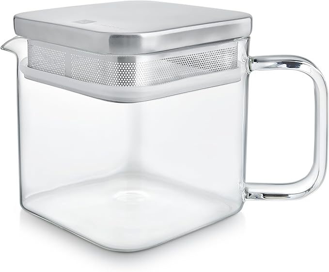 Teabloom Stackable Cube Glass Teapot for All Types of Teas – 27 oz (800mL) – Heat-Resistant Borosilicate Glass, Stainless Steel Filter Lid, Space-Saving Stackable Design