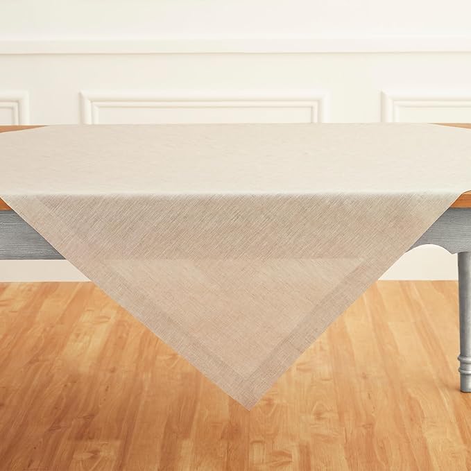 Solino Home Light Natural Linen Tablecloth 52 x 52 Inch - 100% Pure Linen Square Table Throw - Athena, Machine Washable Tablecloth for Spring, Easter