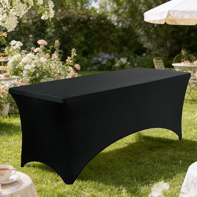 VidaFete Spandex Tablecloth 4FT, Fitted Stretch Table Cover for Rectangle Tables, Wrinkle Resistant and Washable Tablecloths for Outdoor, Picnic, Party, Wedding, Banquet, Birthday, Black