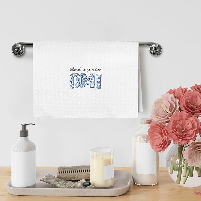 Blessed to be Called Omi Gifts for German Grandma from Grandkids, Mothers Day Christmas Birthday Gifts for Omi, Chinoiserie German Grandma Kitchen Dish Hand Tea Towels for Bathroom, 16x24Inch