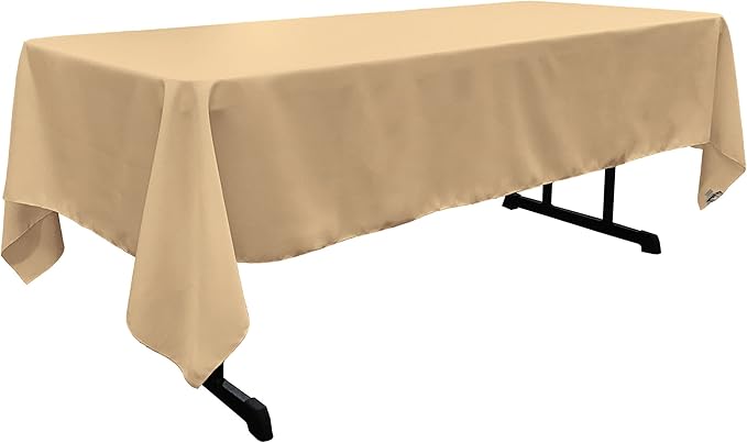 LA Linen Polyester Poplin Washable Rectangular Tablecloth, Stain and Wrinkle Resistant Table Cover 60x120, Fabric Table Cloth for Dinning, Kitchen, Party, Holiday 60 by 120-Inch, Khaki