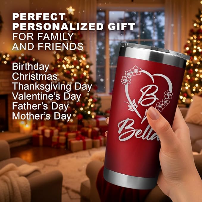 Personalized 20 oz Engraved Tumbler – Custom Name Stainless Steel Insulated Travel Cup, Double-Wall, Keeps Drinks Hot & Cold, Durable Powder-Coated Coffee Mug – Gift for Him, Her, Made in USA.
