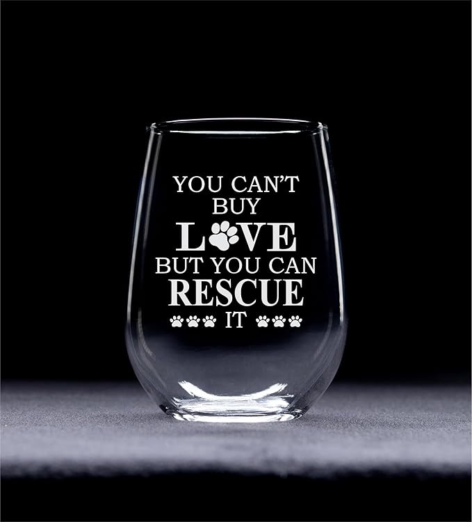 C M - You Can't Buy Love But You Can Rescue It Stemless Wine Glass, 17 oz - Gift for Cat and Dog Lovers