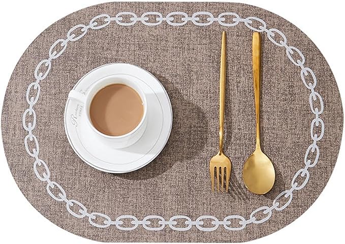 Set of 1/4/6 Square Placemats Waterproof Oilproof Wipeable Reversible Faux Leather Table Mats for Kitchen/Dining/Party(Chain O Coffee,4pcs)