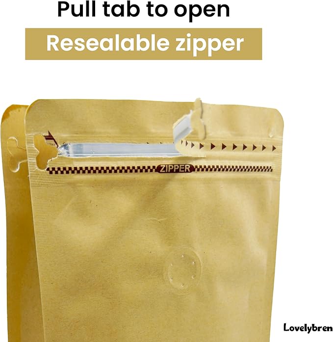 Premium Kraft Coffee Bags with One-Way Degassing Valve - 100 Pack, 16oz | Eco-Friendly & Strong Sealable Pouches for Optimal Freshness | Ideal for Coffee, Tea, Snacks & More