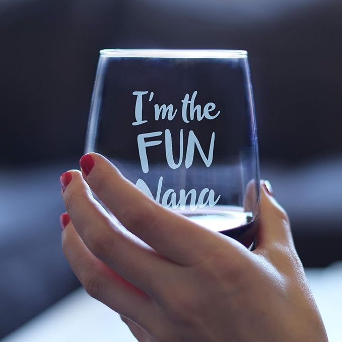 Bevvee Fun Nana - Funny Stemless Wine Glass, Large Glasses, Etched Sayings, Gift Box