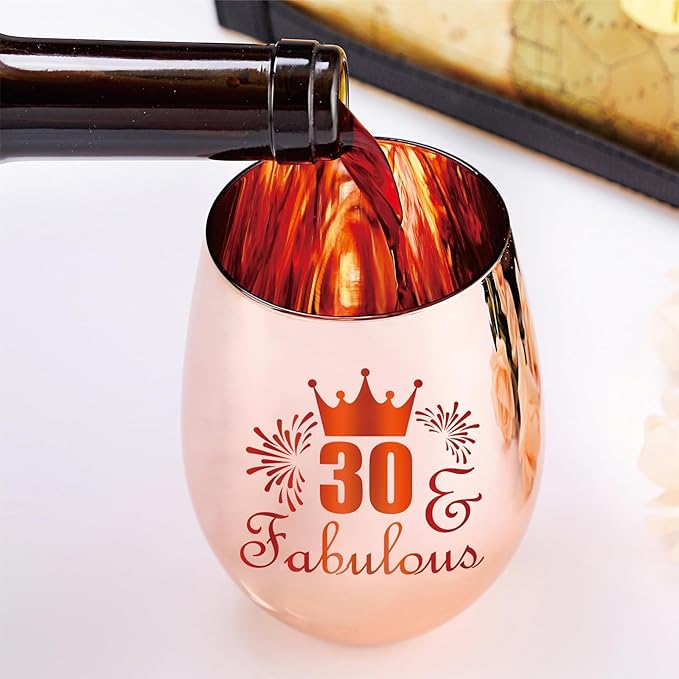 30 and Fabulous Wine Glass Gift - 30th Birthday Gifts for Her - Gifts for 30 Year Old Woman- 30th Birthday Decorations