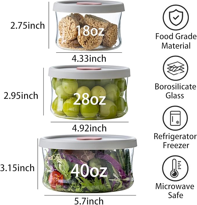 Glass Food Storage Containers with Lids, Leak-Proof BPA Free Round Glass Containers with Lids for Storage soups and leftovers - Microwave, Dishwasher, Freezer Safe (Gray 6PCS)