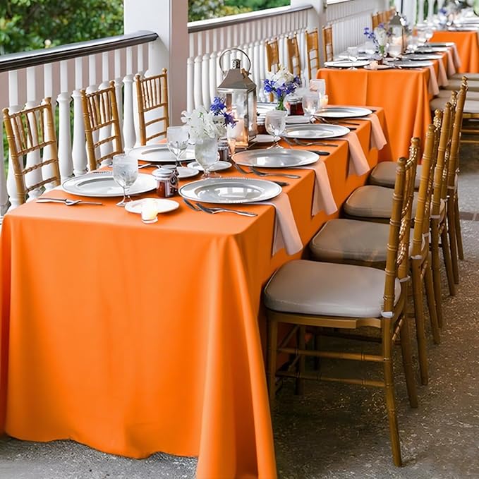 8 Pack Orange Tablecloth 60x126 Inch Rectangle Table Cloth for 8 Foot Rectangle Tables, Wrinkle Resistant Washable Polyester Fabric Rectangular Table Cover for Dining Banquet Wedding Party