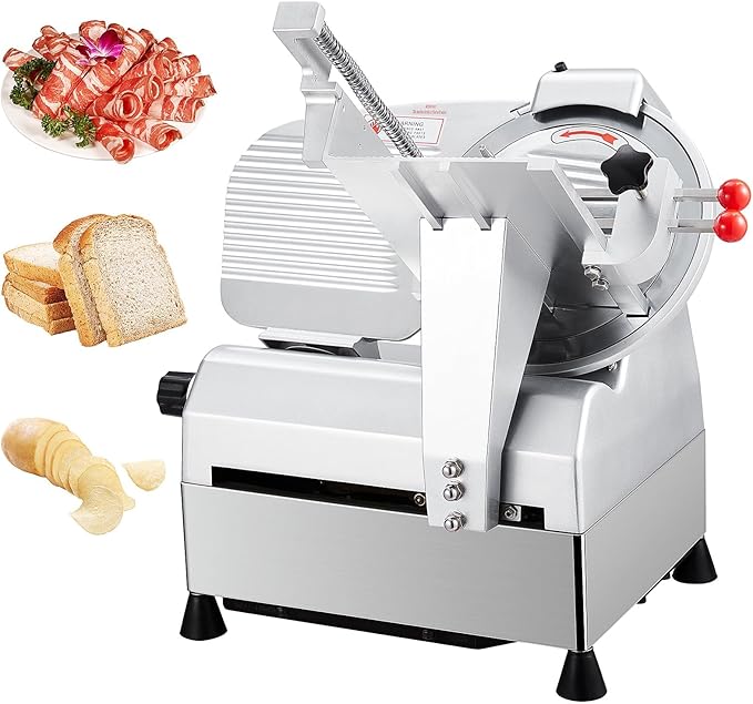 10" Electric Meat Slicer Machine for Home, 550W Automatic Deli Slicer, Adjustable 0-17mm Thickness, Stainless Steel Blade, Commercial Meat Cutter for Cheese, Bread & More