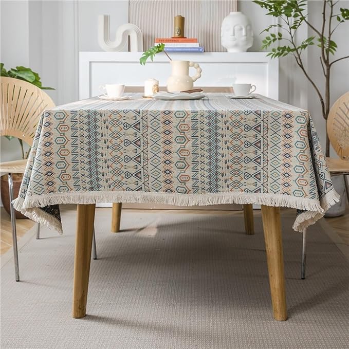 Rectangular Tablecloth Flower Jacquard Tablecloth Bohemian Thick Tablecloth Suitable for Restaurant Camping(Style2,140 * 300cm)