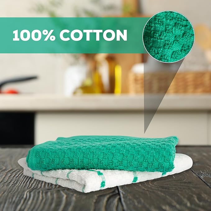 GOLD TEXTILES Kitchen Towels 144 Pack Premium 100% Cotton Dish Towels for Kitchen (15 x 25 Inches) Soft & Absorbent Kitchen Hand Towels for Drying Dishes, Cleaning - Reusable and Washable (Green)