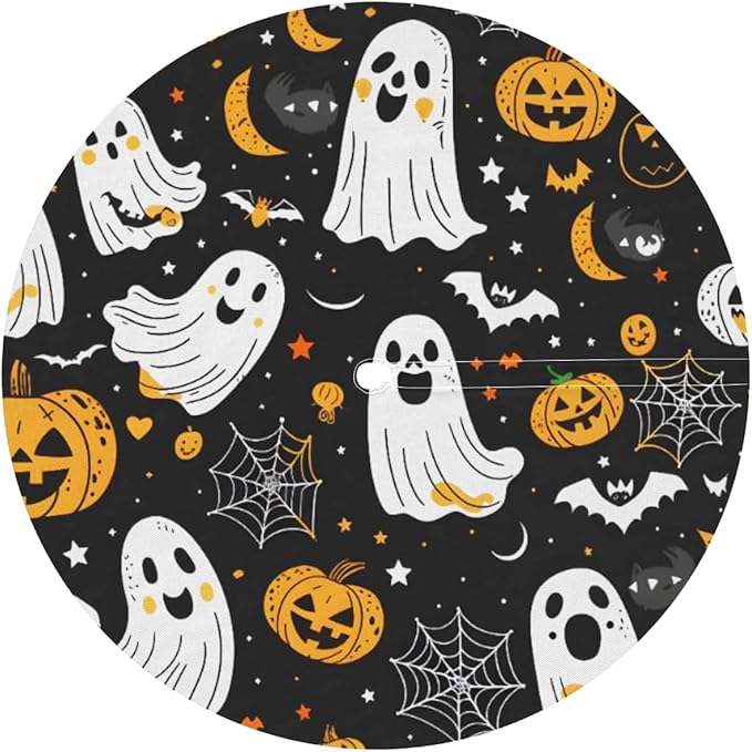 Outdoor Fitted Round Table Cloth with Umbrella Hole, Halloween Ghosts Circle Elastic Tablecloth 36"-44" Waterproof Zipper Patio Table Cover for Picnic Camping Party Halloween Decoration
