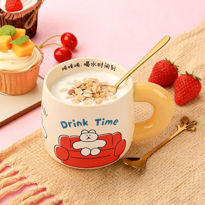 Ceramic Coffee Mugs 16 oz (460 ml) Coffee Cups with Handle & Cartoon Stickers- Large & Heartwarming Novelty Big Mug for Women, Men, Great for Hot Coffee or Tea