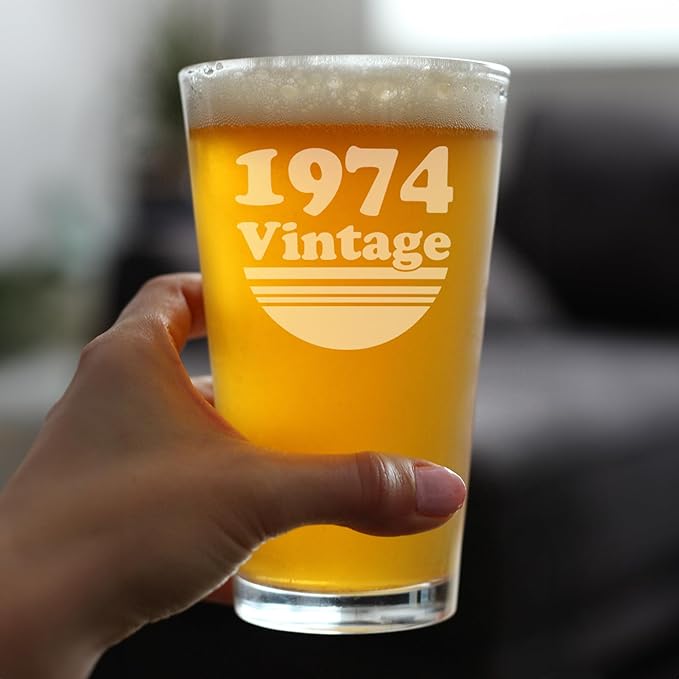 Bevvee Vintage 1974 Pint Glass for Beer - 52nd Birthday Gifts for Men or Women Turning 52 - Fun Bday Party Decor - Set of 4-16 oz
