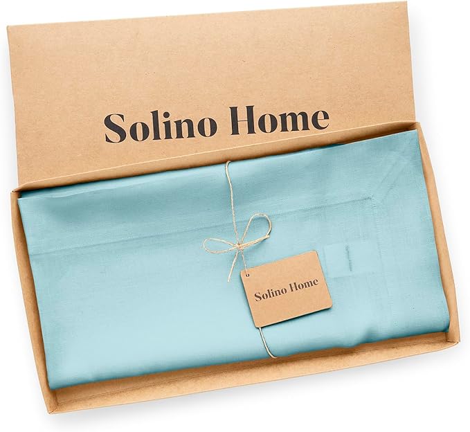Solino Home Aqua Blue Linen Tablecloth 52 x 52 Inch - 100% Pure Linen Square Table Throw - Fete, Machine Washable Fabric Table Cloth for Winter, Spring, Easter