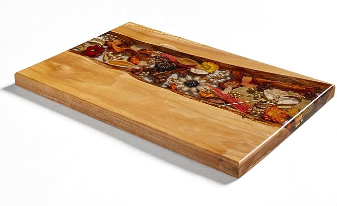 Handmade Olive Wood Charcuterie Boards with Flowers Preserved, Olive Wood Cutting Board, Housewarming Gifts New Home, Wedding Gifts, Birthday Gifts for Woman