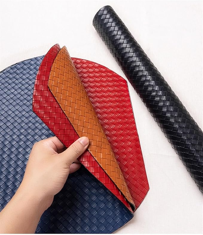 Double-Sided Color PU Faux Leather Placemats for Dining Table Set of 1/4/6 Waterproof Place Mats for Party BBQ Holiday(Grid Blue red,38x34cm 6pcs)