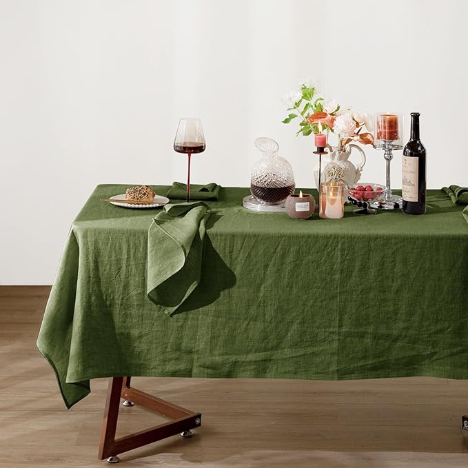 Talasily Linen Tablecloth 100% Pure Linen Table Cloth 60x84 Inches Rectangle Tablecloths Washable Cloths for Kitchen, Dining, Buffet Parties, Holidays, Picnic, Weddings and Restaurants-Green