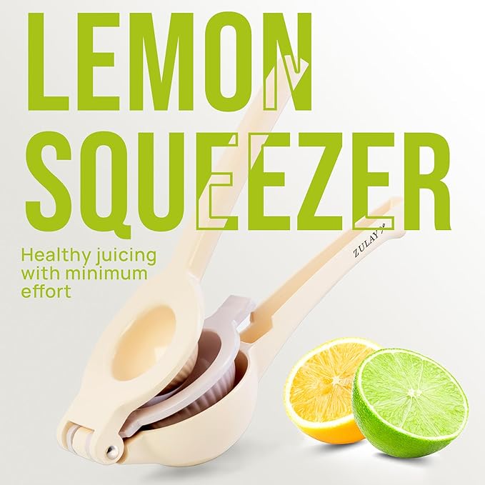 Zulay Kitchen Metal 2-in-1 Lemon Squeezer - Sturdy Max Extraction Hand Juicer Lemon Squeezer Gets Every Last Drop - Easy to Clean Manual Citrus Juicer Easy-Use Lemon Juicer Squeezer - Cream/Lavender