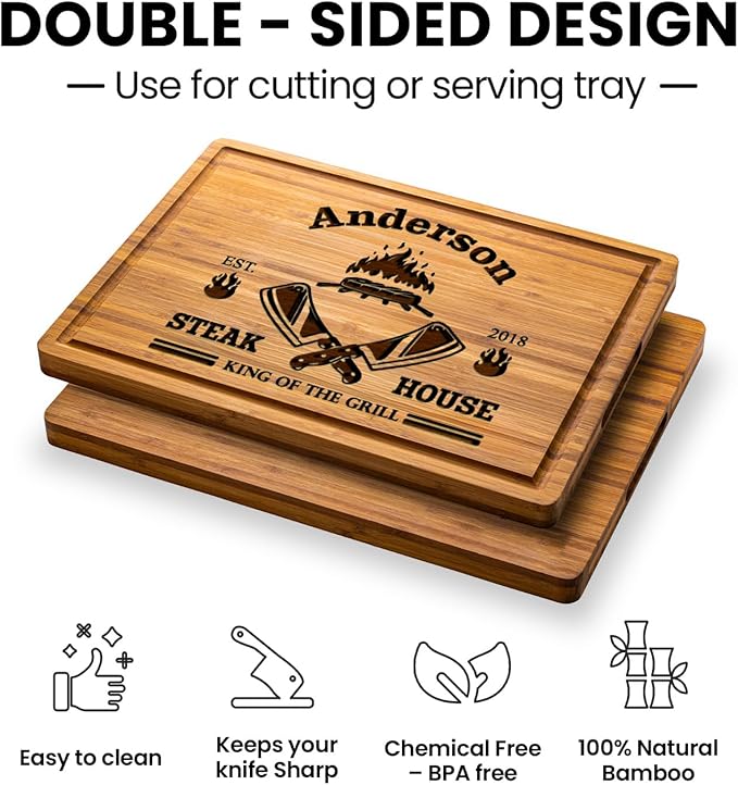 Custom Grill Cutting Board for Dad, Unique BBQ Personalized Grilling Gifts for Men, Dads Engraved Grill Custom Cutting Board, Customizable Fathers Day Gift for Him