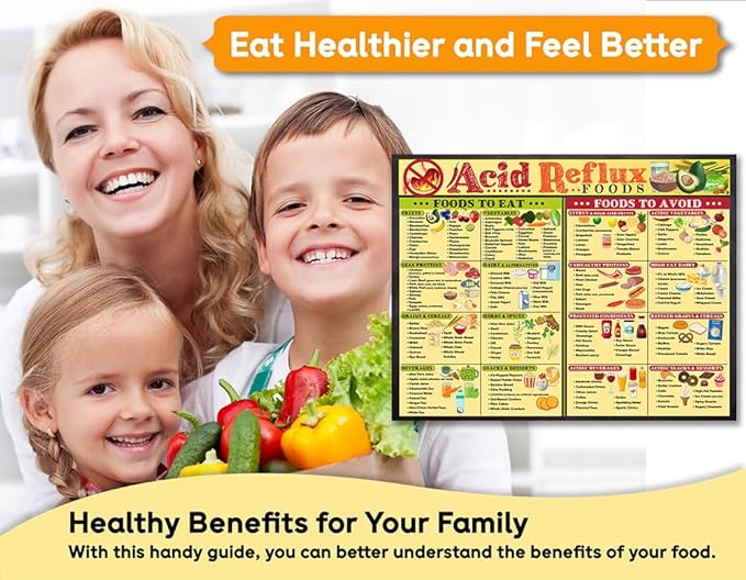 Magnetic 8.5x11 Acid Reflux Foods Chart – Diet Guide & Prevention Poster with GERD Food List, Low Acid Foods, Heartburn Relief, Healthy Digestion Infographic, Meal Planning, and Kitchen Fridge Magnet
