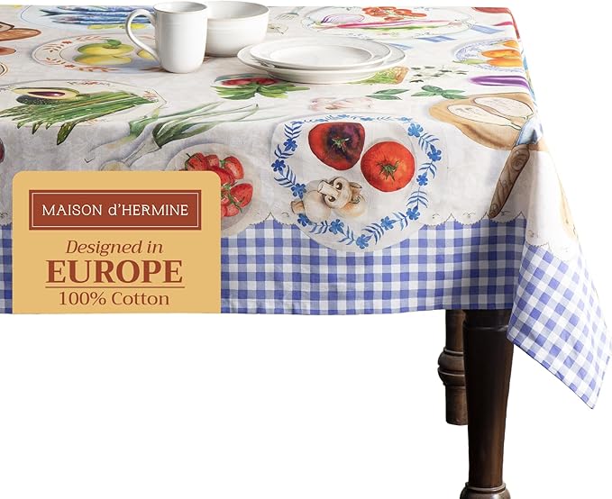 Maison d' Hermine Table Cloth Rectangle Table 100% Cotton 70 x 108 Inches Tablecloth Reusable Decorative for Dining Room Farmhouse Home Valentines Day Decorations Spring Summer - Gourmand