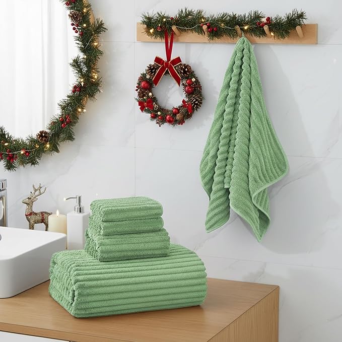 6-Piece Bath Towel Set(30"x60"), 2 Large Bath Towel Sheets, 2 Hand Towels and 2 Washcloths - Highly Absorbent Quick Dry Microfiber,Ultra Soft Towel Set for Bathroom (Sage Green