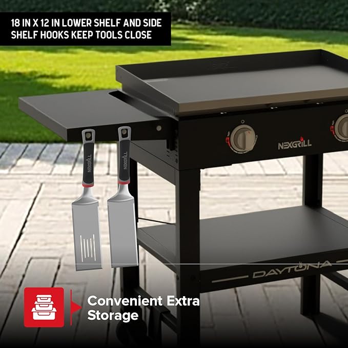 Nexgrill Daytona 2-Burner Propane Flat Top Grill – Portable Outdoor Griddle Gas Grill for Camping, Tailgating & Backyard Cooking – 34000 BTUs, 530 SQ. In. Grill for Burgers, BBQ & More - 720-1150