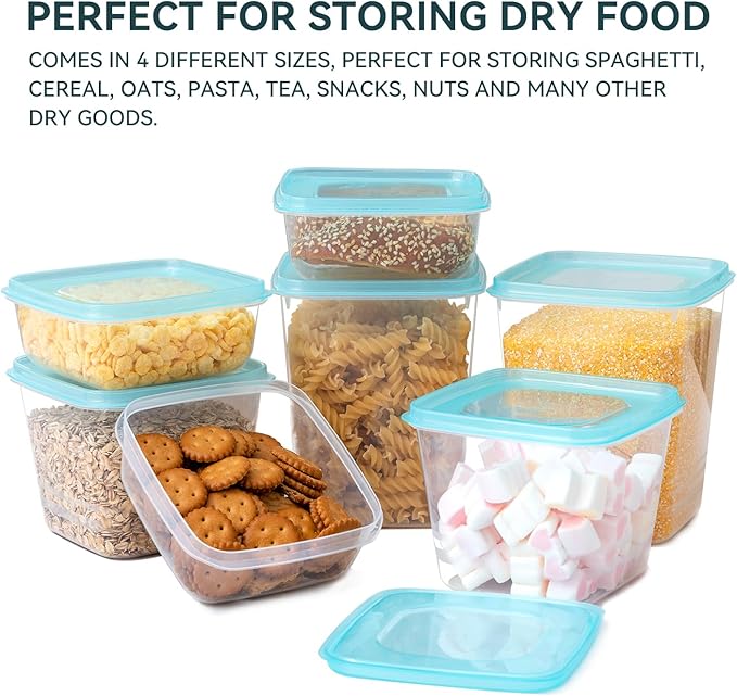 18-Piece Plastic Food Storage Container Set, Airtight Reusable BPA-Free Organization Canisters - Leakproof, Microwave, Dishwasher & Freezer Safe, Clear Square Box with Mint Green Lids