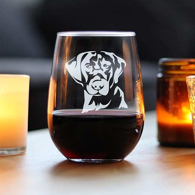 Bevvee Black Lab Face Stemless Wine Glass - Large Glasses - Cute Gifts for Dog Lovers with a Labrador Retriever