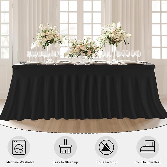 2 Pack Black Rectangle Tablecloths, Washable Stretch Fitted Spandex Table Covers for 6FT Tables, Wrinkle-Free & Reusable Table Cloths,Ideal for Parties, Banquets, Wedding, Buffet,Events