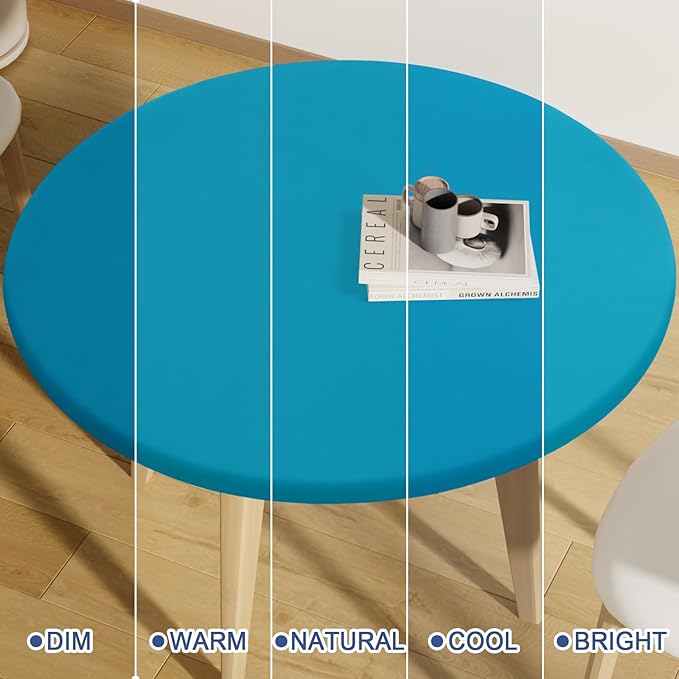 Round Spandex Tablecloth, Elastic Fitted Waterproof Tablecloths for 36"-44" Tables, Stretch Washable Picnic Table Cover for Camping, Dining, Indoor and Outdoor, Turquoise