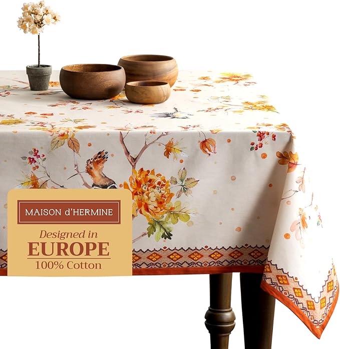 Maison d' Hermine Table Cloth Rectangle Table 100% Cotton 70 x 108 Inches Fall Tablecloth Reusable Everyday Use for Thanksgiving Christmas Decorations Dining Farmhouse Party (Kelim - Prairie)