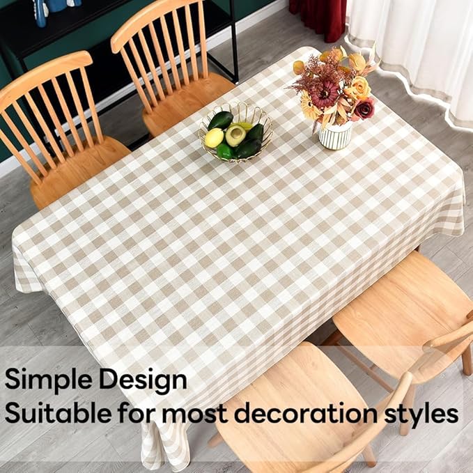 Gingham Table Cloth for Rectangle Tables Beige Checkered Plaid Tablecloth Heavy Duty Cotton Blend Washable & Wrinkle Table Cover for Outdoor Kitchen Dining Picnic Camping (60x102 Inch)