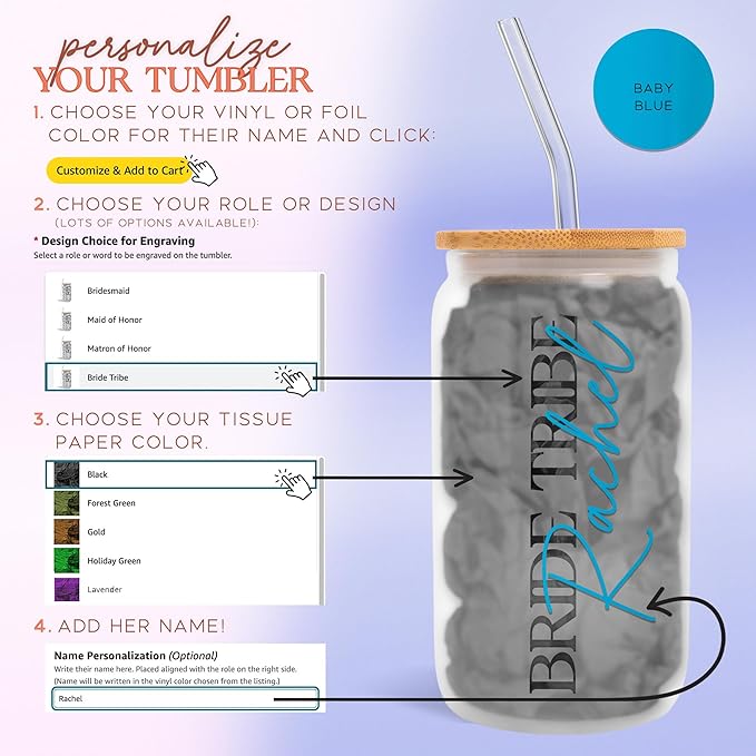 Sincerely, Me Elegant Frosted Tumbler For Bridesmaid Gifts, Glass Cup For Bridal Party Wedding Favors, Maid of Honor Mugs for Bachelorette Party (FW1) (Baby Blue Gloss)