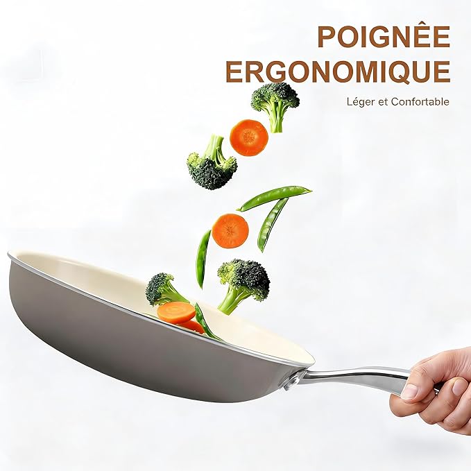 8.5 Inch Ceramic Nonstick Frying Pan Skillet - PFAS-Free, Non-Toxic, Oven Safe & Induction Ready, Aluminum Cookware with Stainless Steel Handle