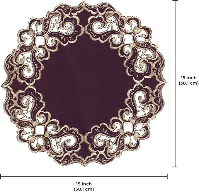 Decozen Set of 4 Doilies for Table, Lace Doilies - Rustic, Crochet, Farmhouse, Kitchen, Dining Table Centerpiece Decor - Round Christmas Placemats for Home 15 inch Gold Plum, The Granada Collection